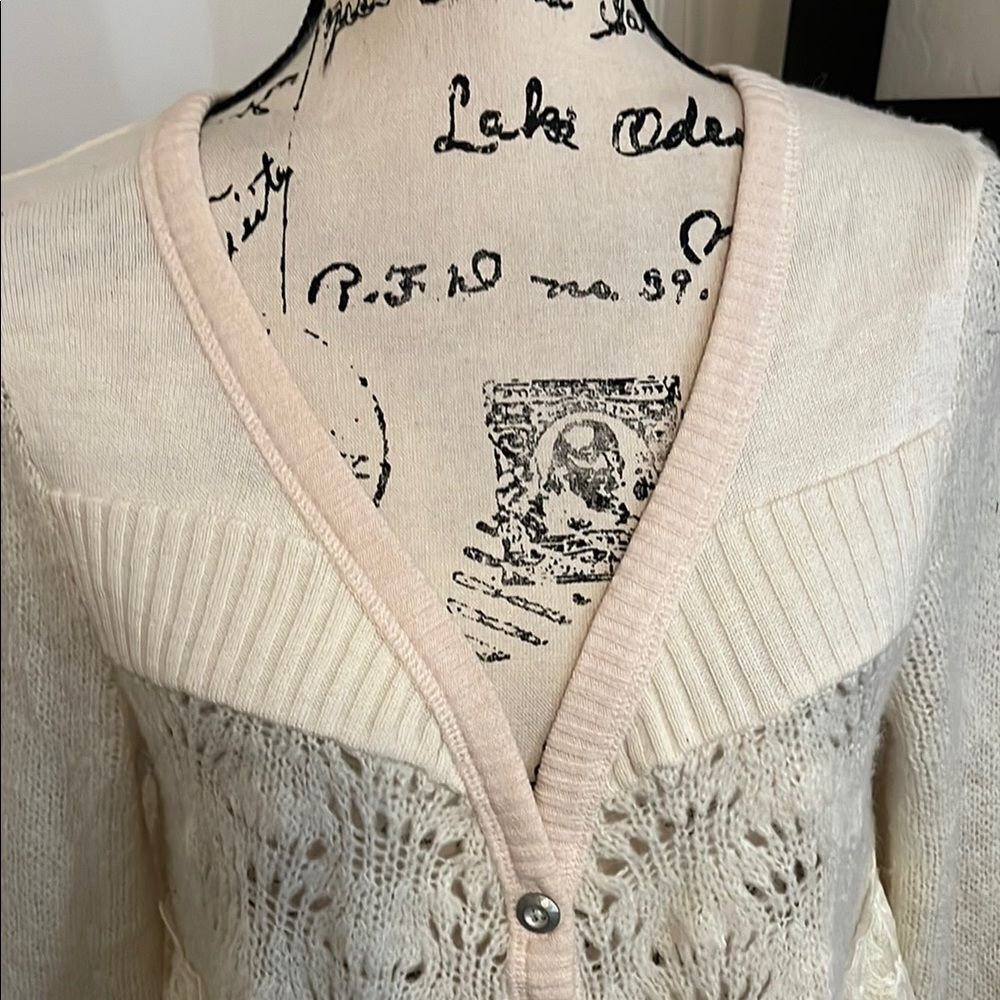 Free People Honeysuckle Years Lace Button Cardigan Sweater Boho Cottagecore - Picture 4 of 15